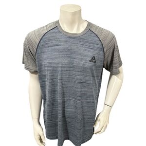Adidas Men’s Athletic T-Shirt Blue Gray Colorblock Logo Short Sleeve XL